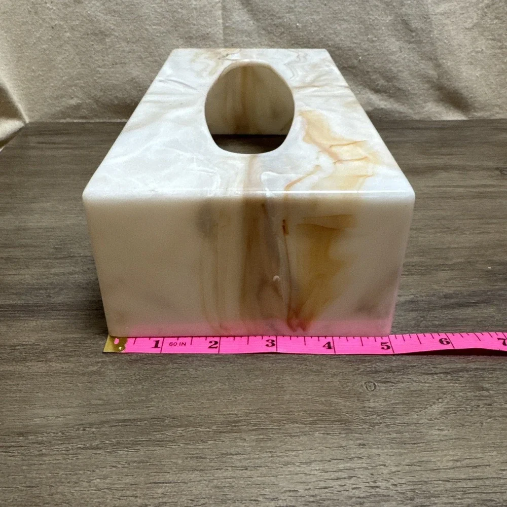 Faux‎ Marble Vintage Acrylic Lucite Plastic Tissue Box Cover Cream Tan
